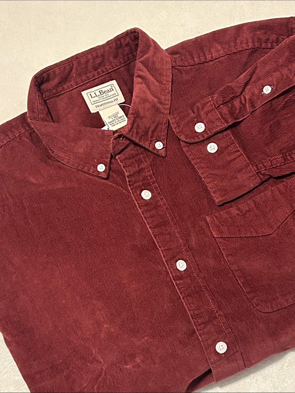 NEW L.L. Bean Men's Comfort Stretch Corduroy Shirt Maroon Red Button Down L Reg